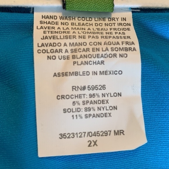 BECCA by Rebecca Virtue Diamond in the Rough Aqua Crochet Tankini Swimsuit 2X - Picture 8 of 10